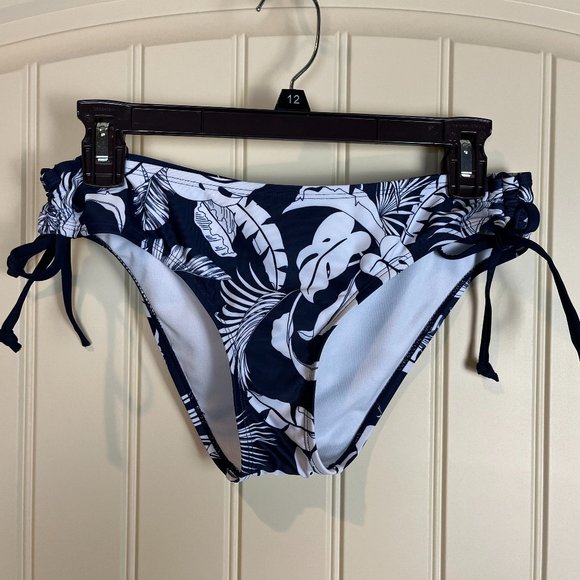 Hurley Bikini Bottom Size M Navy Blue with White Palm Leaf Hawaiian Pattern - Picture 1 of 10